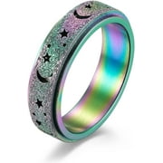 Stainless Steel Spinner Ring Luminous Glow Moon and Star Fidget Stress Relief Anxiety Rings for Women Men Size 5-12