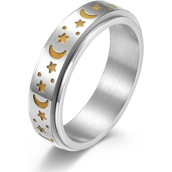 Stainless Steel Spinner Ring Luminous Glow Moon and Star Fidget Stress Relief Anxiety Rings for Women Men Size 5-12