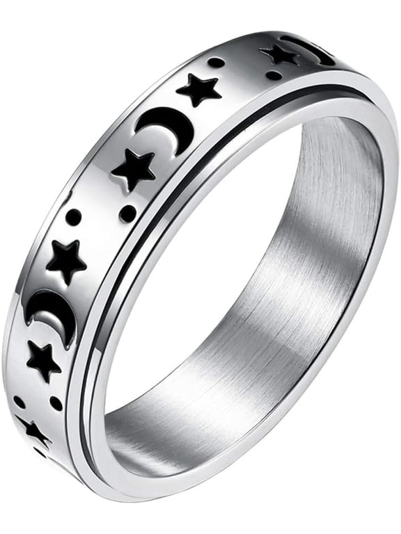 Stainless Steel Spinner Ring Luminous Glow Moon and Star Fidget Stress Relief Anxiety Rings for Women Men Size 5-12