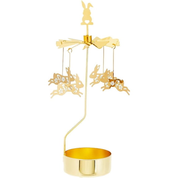 Stainless Steel Spinning Rotary Candle Holder Stand Rotating Carousel Tea Light Holder for Wedding Christmas Party Decoration Rabbit for DIY