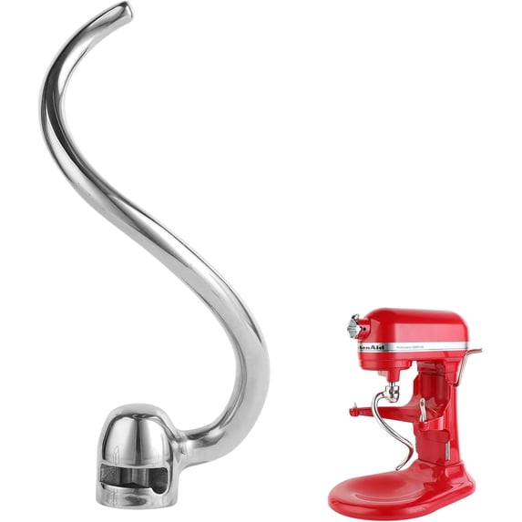 Stainless Steel Spiral Dough Hook Compatible with KitchenAid 5-6QT Mixer,Bowl Lift Stand Mixer Accessory,Effectively Kneads Bread,Pizza,Pasta and Biscuits,Dishwasher