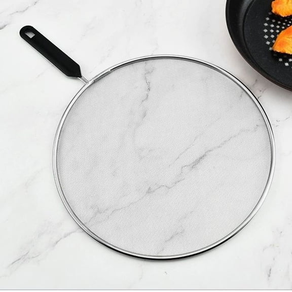 Stainless Steel Splatter Screen for Frying Pan, 25cm Grease Splatter Guard Mesh, Oil Splash Protector for Cooking, Multi-purpose Strainer and Lid, Prevents Hot Oil Burns, 1 Pack, Black, 9.84 Inch