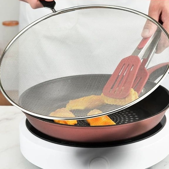 Stainless Steel Splatter Screen for Frying Pan, 25cm Grease Splatter Guard Mesh, Oil Splash Protector for Cooking, Multi-purpose Strainer and Lid, Prevents Hot Oil Burns, 1 Pack, Black, 9.84 Inch