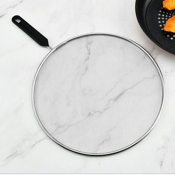 Stainless Steel Splatter Screen for Frying Pan, Fine Mesh Grease Splatter Guard with Handle, Multi-Use Oil Splash Screen & Sieve for Kitchen Cooking