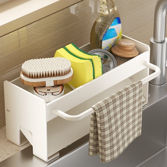 Stainless Steel Sponge Holder & Drying Rack | Kitchen Sink Organizer for Sponges & Brushes | Compact Bathroom Counter Storage | 1-Pack, Gray or White