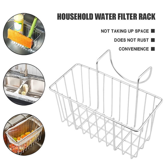 Stainless Steel Sponge Holder Sink Rack Liquid Caddy Drainer Hanging Basket for Kitchen Sink Storage Organizer,sink drainer,sponge holder,kitchen rack,Silver,1Pc