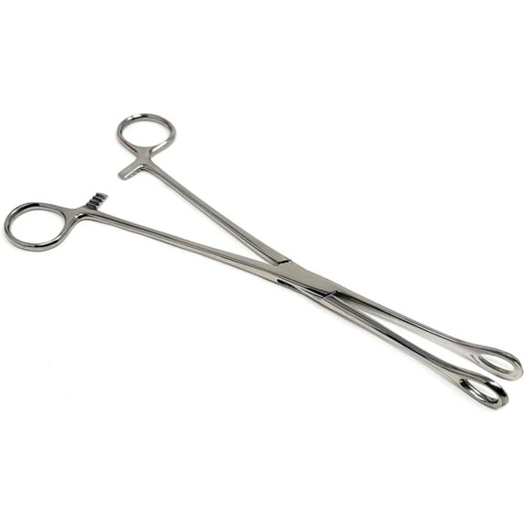 Stainless Steel Sponge Holding Forceps Non-Slip Grip Tool for Lab Use, Handling Materials and Small Items, Piercing Tool - Long Handle Tweezer - Round Smooth Jaws - 9.5"