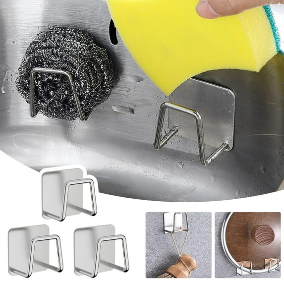 Stainless Steel Sponge Storage Cup, Non-Perforated Sink Organizer, Self-Adhesive Small Items Holder for Kitchen, Bathroom, and Utility Spaces