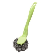 Stainless Steel Sponges Scourer Pot Brush Long Handle Cleaning Brush Scrubbers Metal Scouring Pads Kitchen Cleaning Tool for Iron Pots, Stoves, Barbecue Grills, Wash Sink,Pans, Griddles
