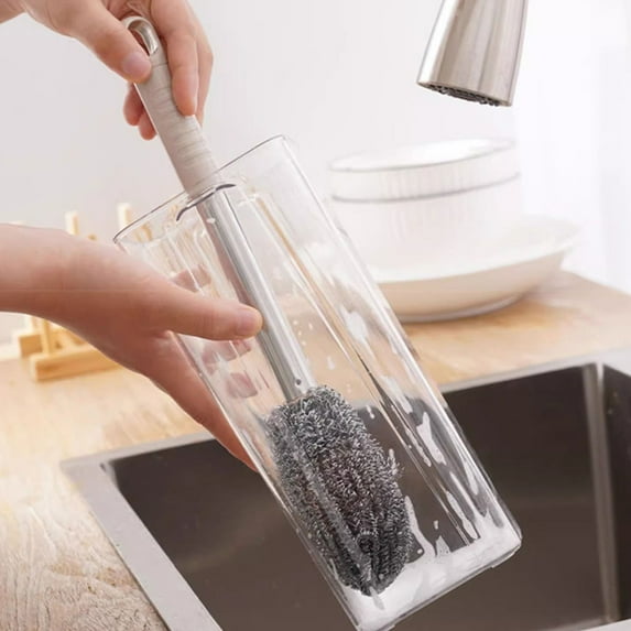 Stainless Steel Sponges & Scouring Pads,Rust-Resistant Steel Sponges,SS Sponges: Long Handle Spring Design Steel Wool Scrubbers – Kitchen (Pot/Pan) & Bathroom Cleaning Accessories,Silver,12.59"