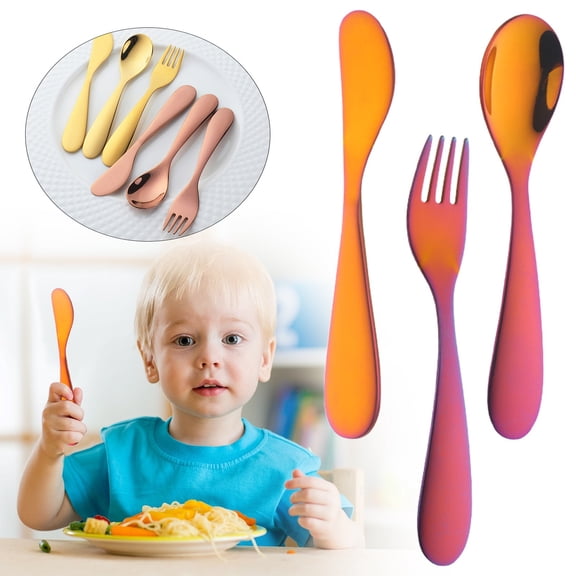 Stainless Steel Spoon And Fork Cutlery Set, Short-Handled Large-Headed Spoon, Children'S Eating Utensils, Fork And Spoon Set, Iridescent Red.
