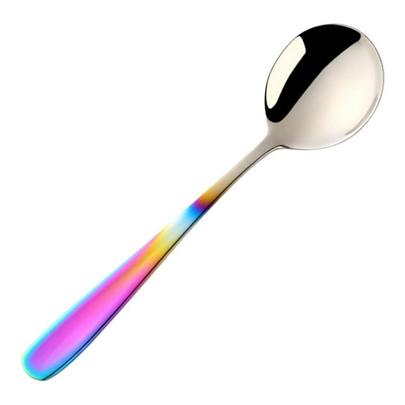 Stainless Steel Spoon - Flat Handle Round Spoon Thickened Dinnerware for Serving Soup and Meals for Home Kitchen and Restaurant Use (Hot Pink),Ccwuwei