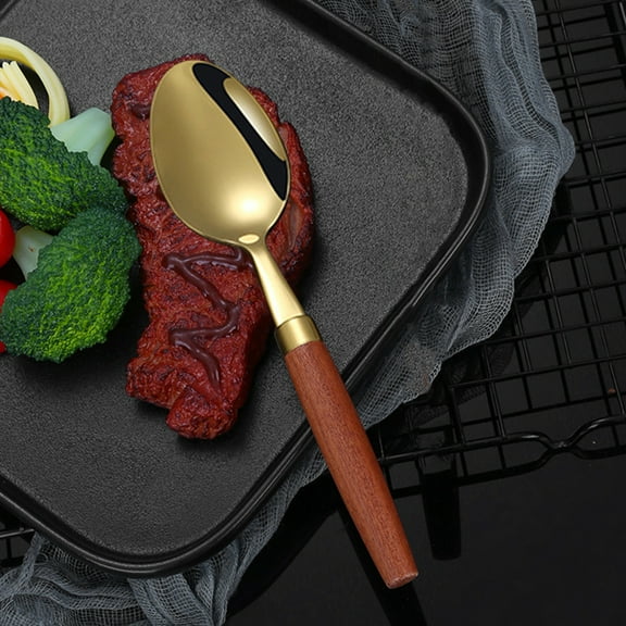 Stainless Steel Spoon & Fork Set | Silver Utensils with Wooden Handle | Dishwasher Safe Cutlery | 19.2cm Ergonomic Design | Rust Resistant | Single Piece | Durable Kitchen Serving Flatware
