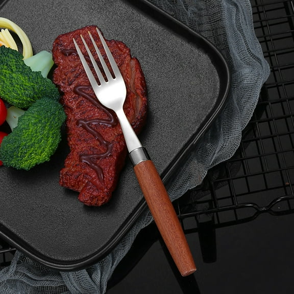 Stainless Steel Spoon & Fork Set | Silver Utensils with Wooden Handle | Dishwasher Safe Cutlery | 19.2cm Ergonomic Design | Rust Resistant | Single Piece | Durable Kitchen Serving Flatware