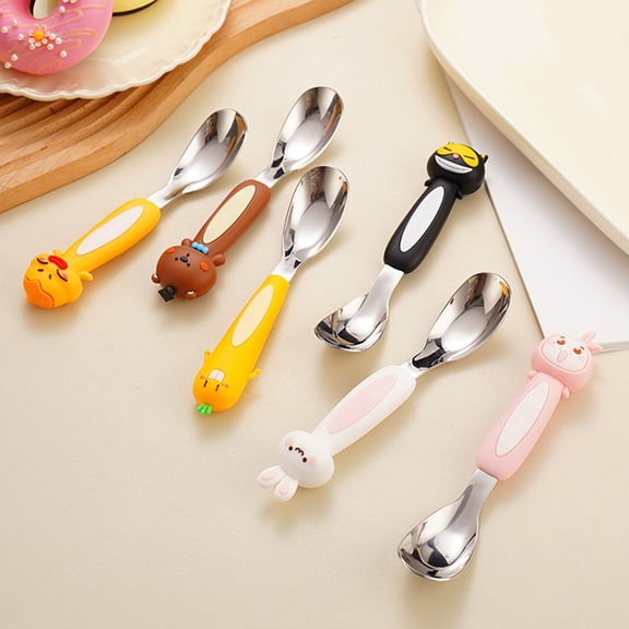 Stainless Steel Spoon High-value Spoon Fork Set Student Portable Tableware Crooked Children's Spoon I