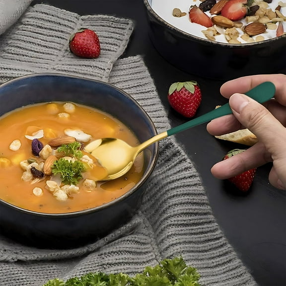 Stainless Steel Spoon | Long Handle Round Soup Spoon • Cute Polished Dessert Spoon • Durable Rust-Resistant Watermelon Spoon for Home Dining | Easy-Clean Utensil 1 Pack