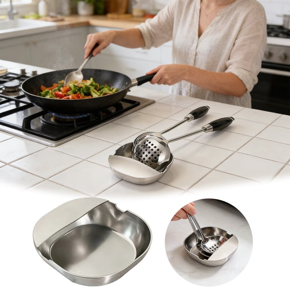 Stainless Steel Spoon Rest for Kitchen Counter & Stove Top, Multipurpose Kitchen Utensil Holder, Easy to Clean Kitchen Accessories, Heavy Duty Holder for Ladles, Tongs, Spatula, Chopsticks