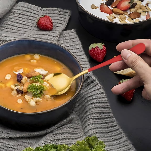 Stainless Steel Spoon Round Soup Spoon - Long Handle Dessert Spoon for Home Kitchen Dining - Multipurpose Cute Spoon for Stirring, Scooping, Eating Cereal, Yogurt, Watermelon - 1 Piece