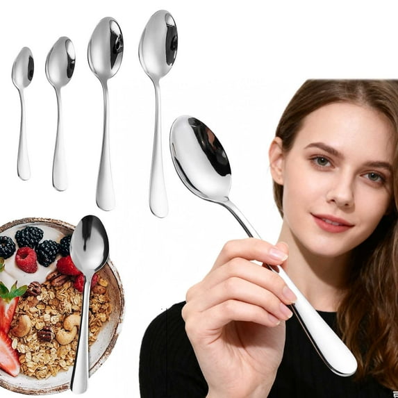 Stainless Steel Spoons Basdi Stainless Steel Dinner Spoons - Polished Silverware for Home and Restaurant Use | Dishwasher Safe, Elegant Design, Durable for Daily Meals and Formal Dining, C