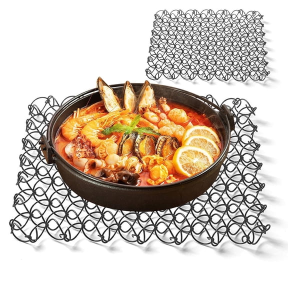 Stainless Steel Spring Coil Trivet Heat Resistant, Hot Pot Holder for Outdoor Dining Table, Kitchen, Teapot, Bowls – Metal Mat 6.9 Inch(Black)