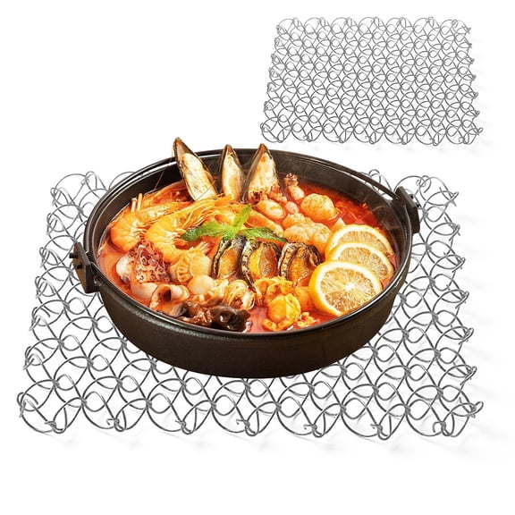 Stainless Steel Spring Coil Trivet Heat Resistant, Hot Pot Holder for Outdoor Dining Table, Kitchen, Teapot, Bowls – Metal Mat 6.9 Inch(Gray)