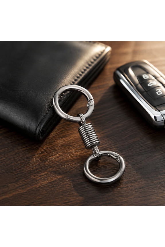 Stainless Steel Spring Double Coil Keychain, Black, Openable Ring for Keys and Tools, Compact for Daily Commute
