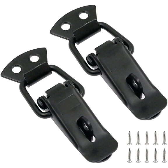 Stainless Steel Spring Loaded Toggle Lock Clasp Buckle Latch for Cabinet Boxes Suitcase with Mounting Screws, Black, Pack of 2