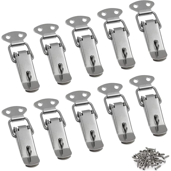 Stainless Steel Spring Loaded Toggle Lock Clasp Buckle Latch with Padlock Hole for Cabinet Boxes Suitcase, with Mounting Screws, Pack of 10
