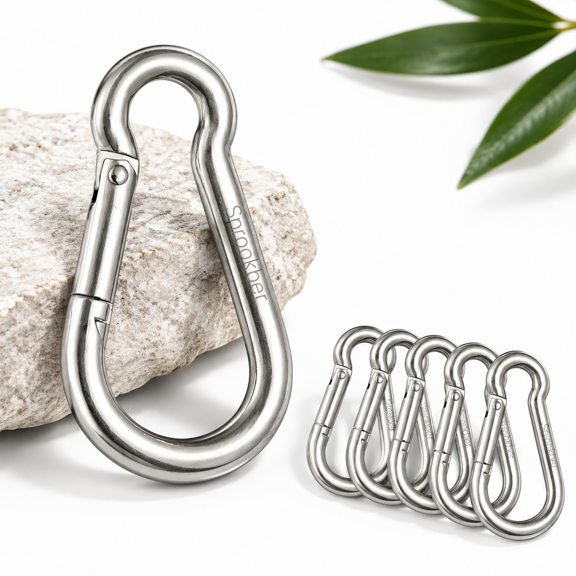 Stainless Steel Spring Snap Hook Carabiner - 304 Caribeener Clips Set Of 6