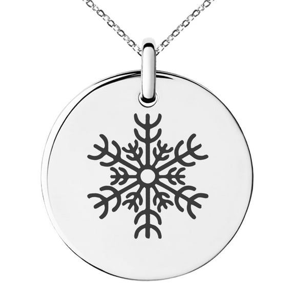 Stainless Steel Spring Snowflake Engraved Small Medallion Circle Charm Pendant Necklace