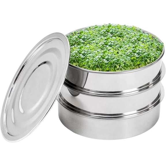 Stainless Steel Sprouting Trays, 2-Tier Stackable Seed Sprouter Kit for Microgreens Indoor Growing with Base & Cover(DSF)