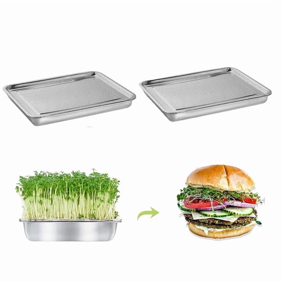Stainless Steel Sprouts Growing Kit Trays 2-Tier 10.4 Inch, Microgreens Growing Kit, Seed Sprouting Tray with Mesh 2pack