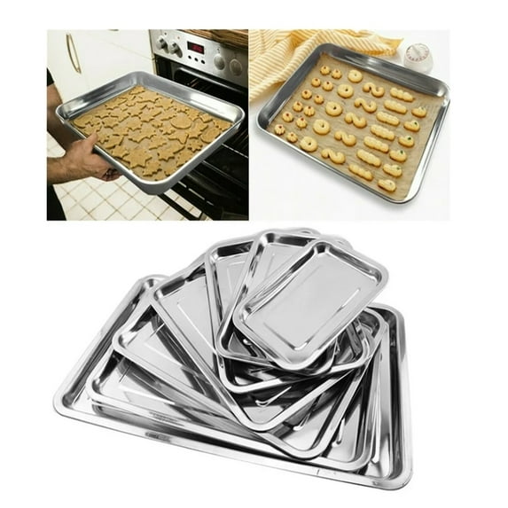 Stainless Steel Square Baking Tray 27X20X2Cm - Toaster Oven Cookie Sheet, Fish & Vegetable Roasting Pan, Dishwasher Safe Heavy Duty Oven Tray