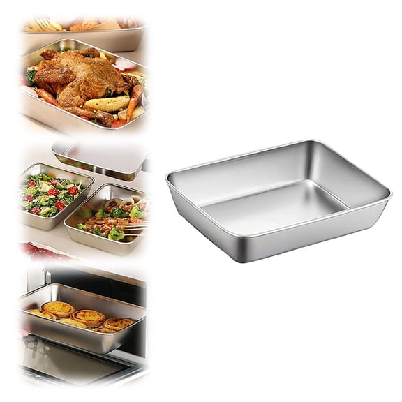 Stainless Steel Square Baking Tray, Multifunctional Food Storage Plate with Optional Lid, for BBQ, Baking & Food Storage