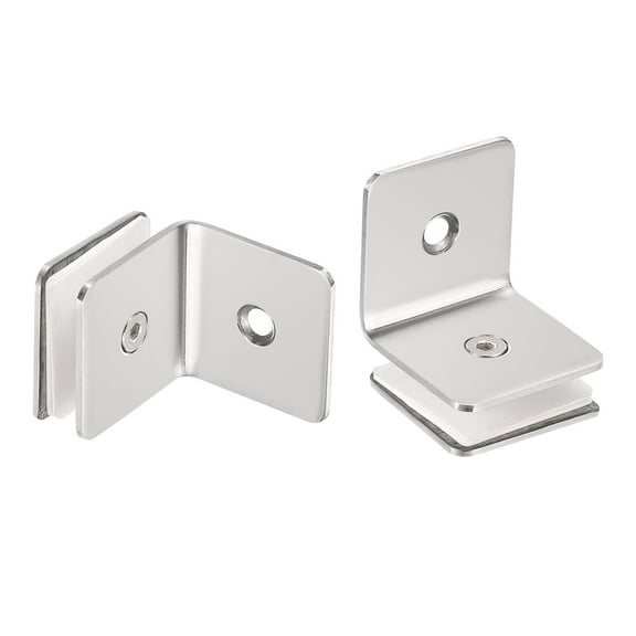 Stainless Steel Square Glass Clamp, 2 Pack Adjustable 8-12mm Thick 90 Degree Single Side Glass Clip, Bright Silver
