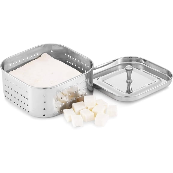 Stainless Steel Square Paneer Maker Mould, Sprouts, Pack of 1, Color - Silver (Capacity -300 Ml), 11L x 11W x 4.5H cm