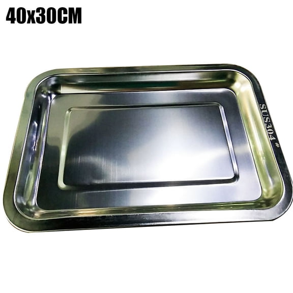 Stainless Steel Square Serving Plate, Polished Metal Dish Tray For Food, Noodles, Fruit, Hotel Kitchen Use, Rust Resistant Easy Clean, Silver, Multiple Sizes(40x30CM)