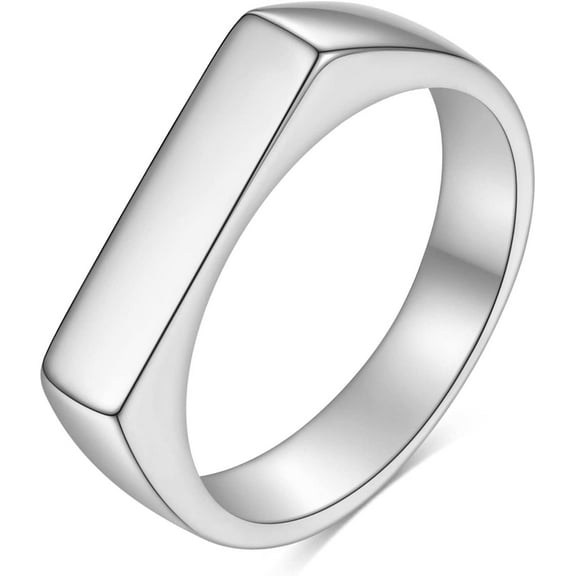 Stainless Steel Square Shape Signet Style Classical Simple Plain Wedding Engagement Statement Ring