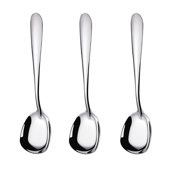 Stainless Steel Square Spoons, Rice Spoons, Soup Spoons, Mirror Polish, silverware Set of 3 (silver)