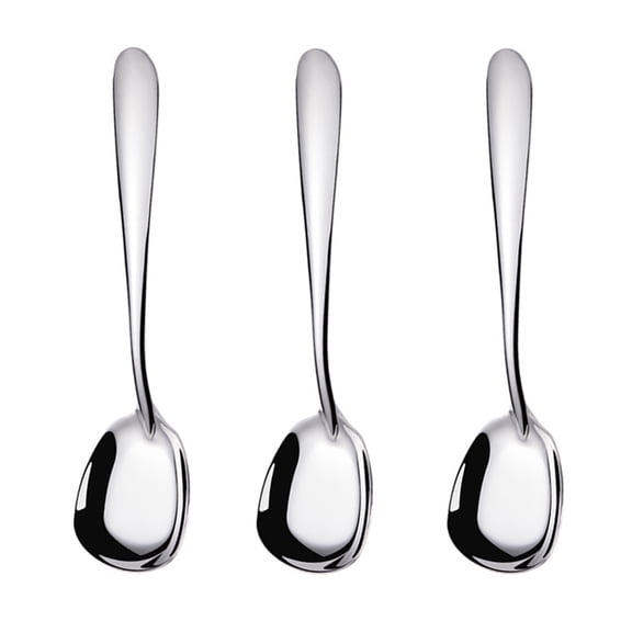 Stainless Steel Square Spoons, Rice Spoons, Soup Spoons, Mirror Polish, silverware Set of 3 (silver)