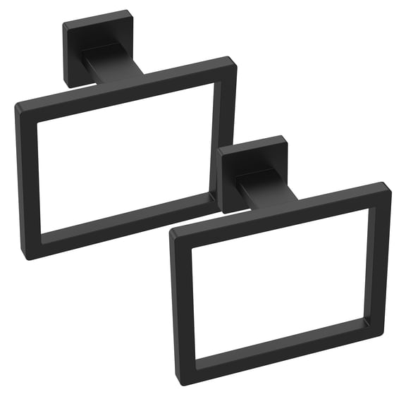 Stainless Steel Square Towel Ring Matte Black Wall Mounted Hand Holder 2 Pcs (black )