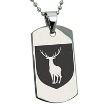 Tioneer Stainless Steel Stag Purity Coat of Arms Shield Engraved Dog Tag Pendant Necklace