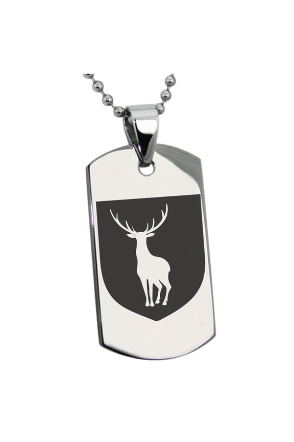 Stainless Steel Stag Purity Coat of Arms Shield Engraved Dog Tag Pendant Necklace