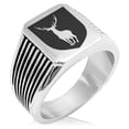 thumbnail image 1 of Tioneer Stainless Steel Stag Purity Coat of Arms Shield Needle Stripe Pattern Biker Style Polished Ring, 1 of 1