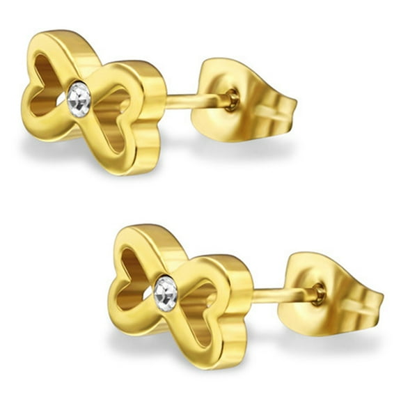 Stainless Steel Stainless Steel Infinity Heart Bow Ribbon Crystal Stud Post Earrings