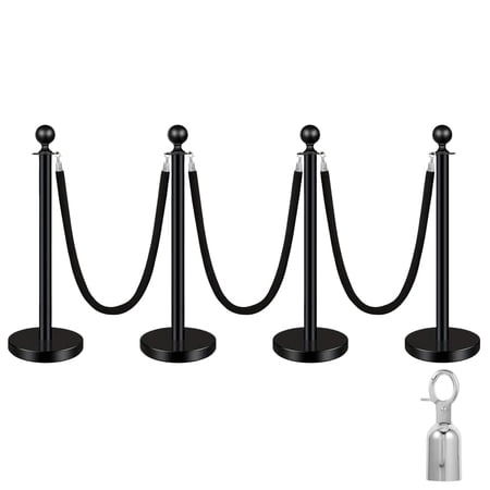 4 Pcs crowd control barriers Stanchions, 5ft Velvet Ropes, w/Fillable Base for High-end Venues,hotel,Party Supplies