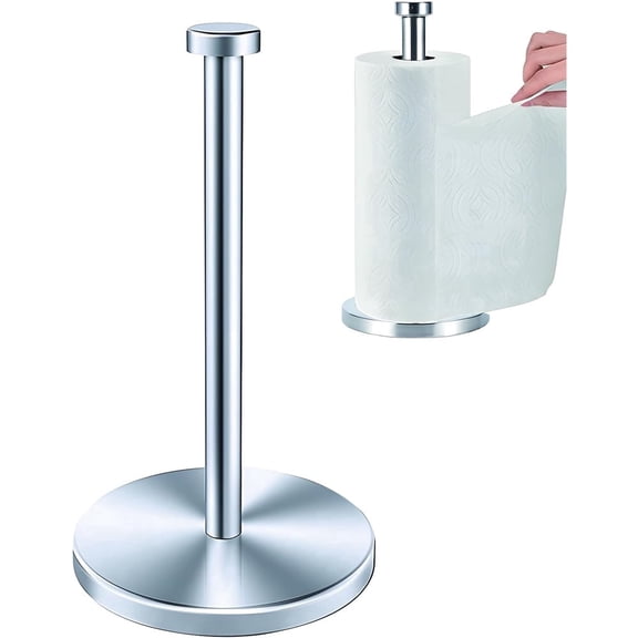 Sugagale Paper Towel Holder Black Kitchen Roll Holder Countertop with Weighted Base, Stainless Steel