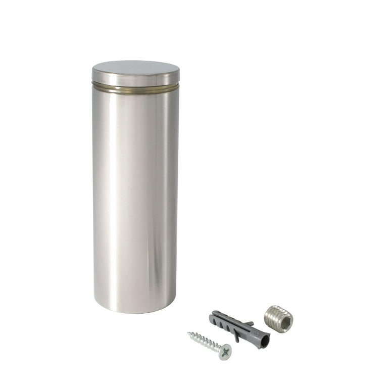 Stainless Steel Standoff 1-1/2 Inch Diameter x 4 Inch Barrel Length Brushed  Finish for PVC, Glass and Acrylic Sign Stand Off Wall Anchors and Screws 2  Piece Small Sign Pack 