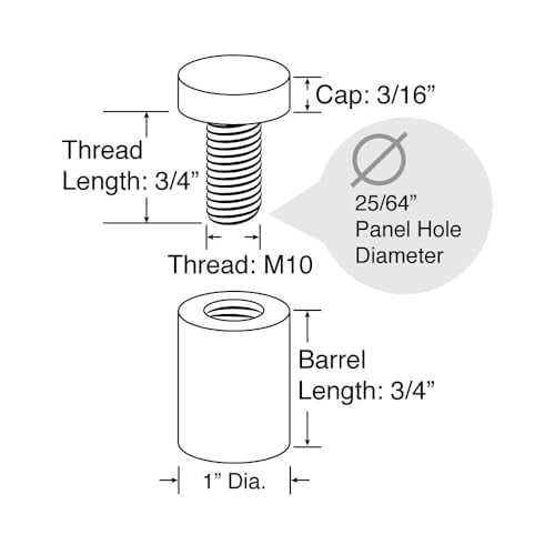 Stainless Steel Standoff Set - 1-1/2" Diameter, 3/4" Barrel, Brushed Finish For Signs (PVC/Glass/Acrylic) - 4 Pack With Screws & Anchors
