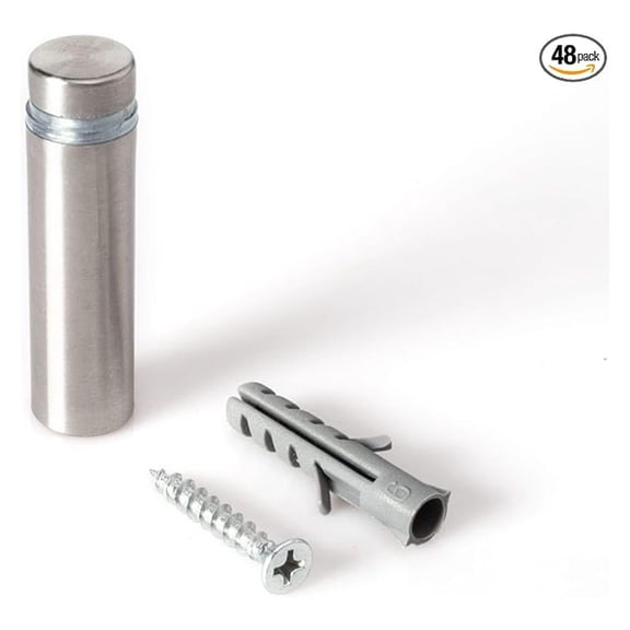Stainless Steel Standoffs 1/2 Inch, 1-1/2 Inch Length, Brushed Finish - Sign Mounts for Acrylic, Glass & PVC - Wall Anchors & Screws Included